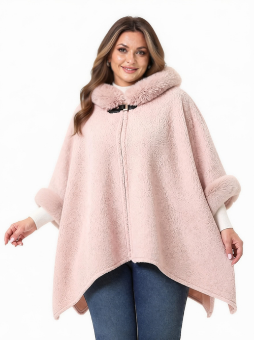 One Size - Pink Faux Fur Poncho