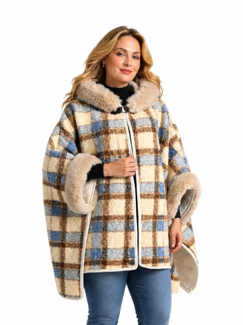 One Size - Light Blue Plaid Poncho