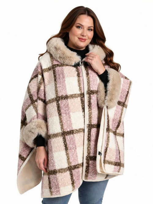 One Size - Pink Plaid Poncho