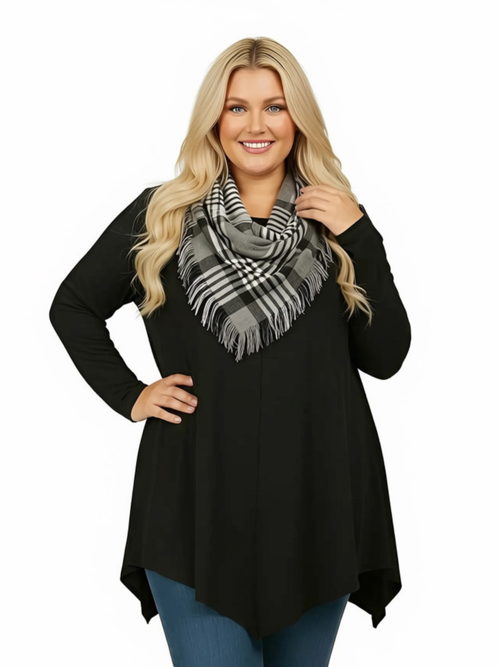 Asymmetric Tunic with Plaid Scarf
