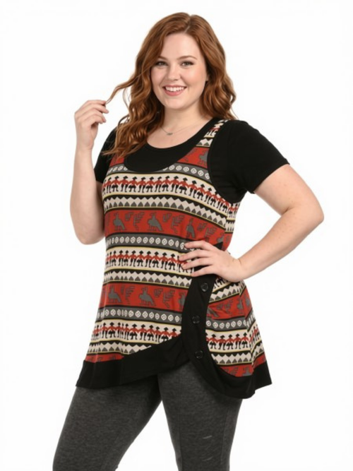 2 Piece Set - Black T-shirt with Printed Overlay