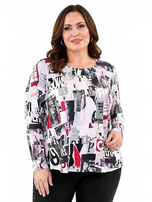 Michael Tyler | Pink/Grey Newspaper Print Top