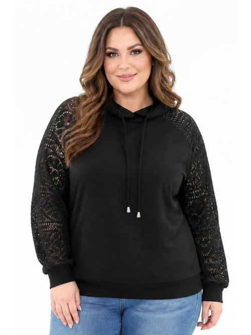 Michael Tyler | Black Hooded Top with Lace Sleeves