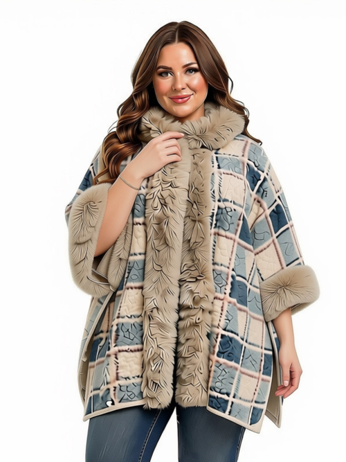 One Size - Purple Plaid Poncho