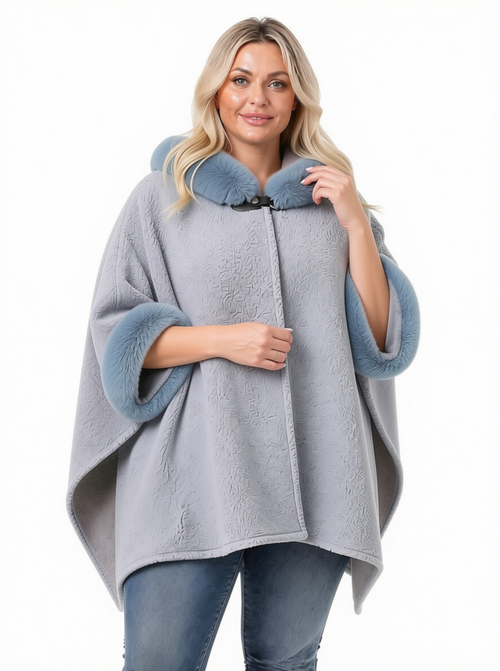 One Size - Light Blue Faux Fur Poncho