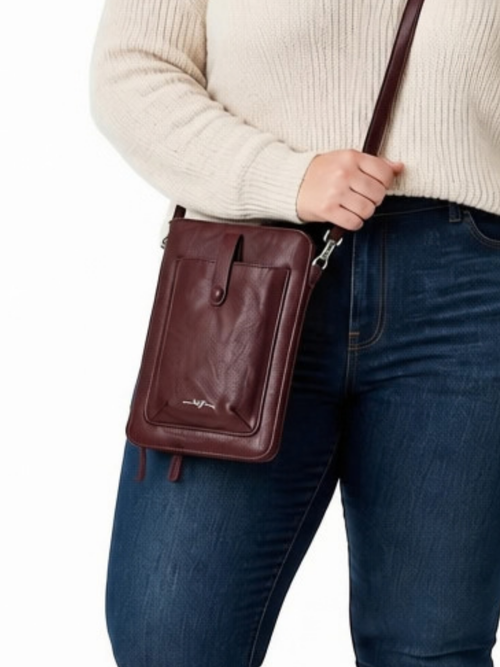 Burgundy Pastel Ismart Pocket Crossbody Purse