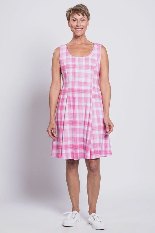 Sara Dress, Pink Plaid, Linen Bamboo