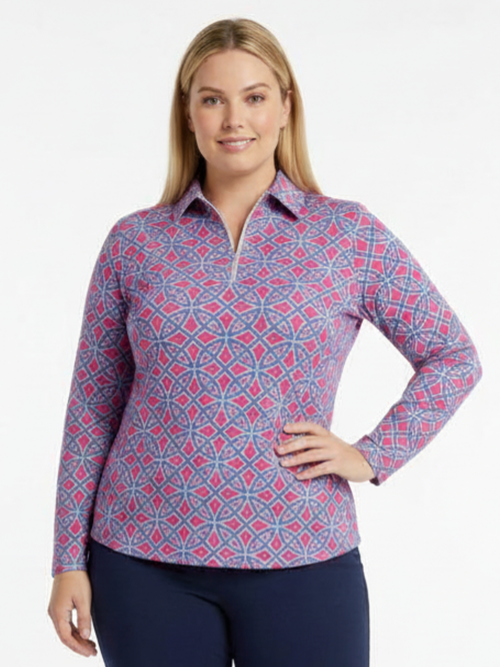 Tango Mango | UPF Purple/Fuchsia Printed Long Sleeve Zip Top