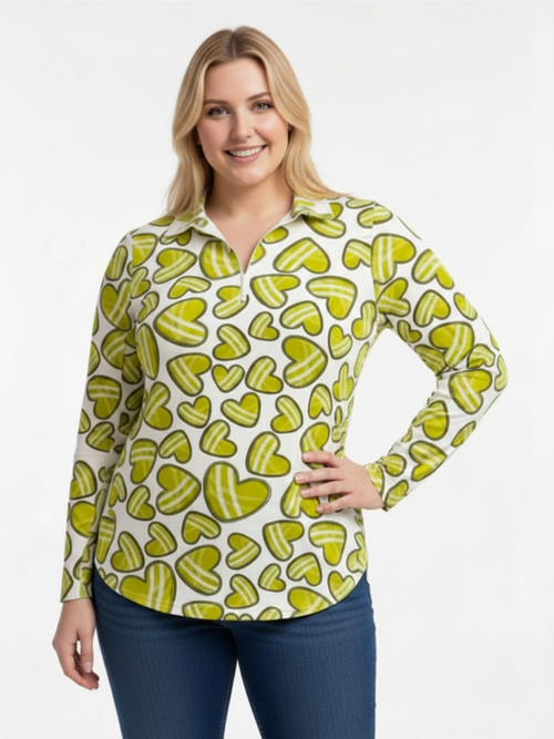 Tango Mango | UPF Lime Heart Print Long Sleeve Zip Top