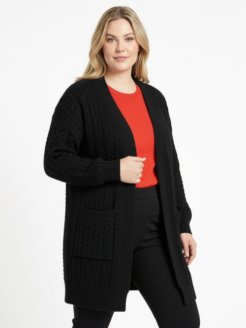 One Size - Black Knitted Cardigan with Pocket
