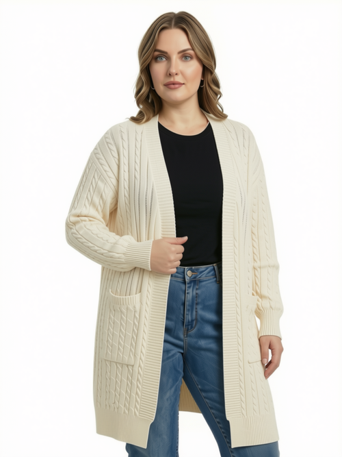 One Size - Ivory Knitted Cardigan with Pocket