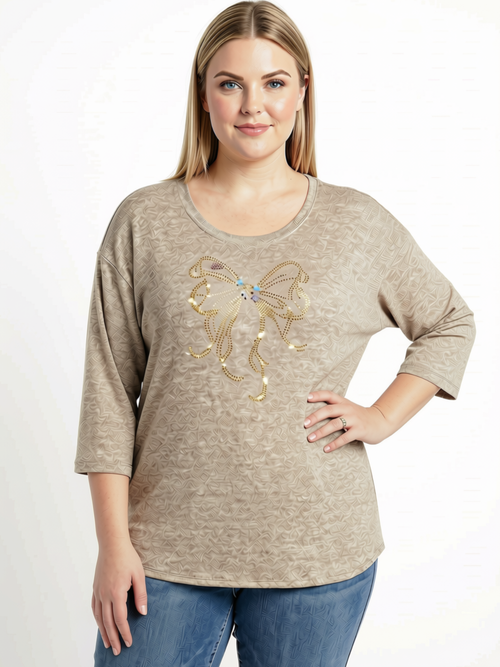 Modes Crystal | Beige Top with Bling Bow Accent