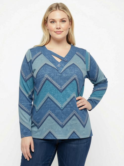 Black LABB Clothing | BL79-211Y Chevron Denim V-Neck Sweater with Buttons