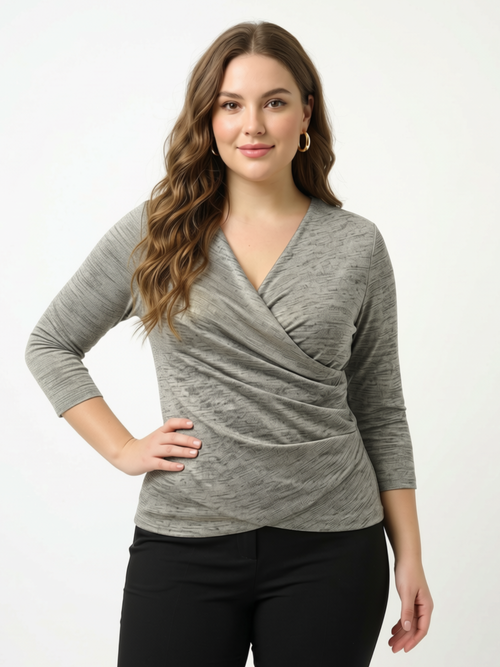 Joseph Ribkoff | Foiled Mélange Knit Wrap Top