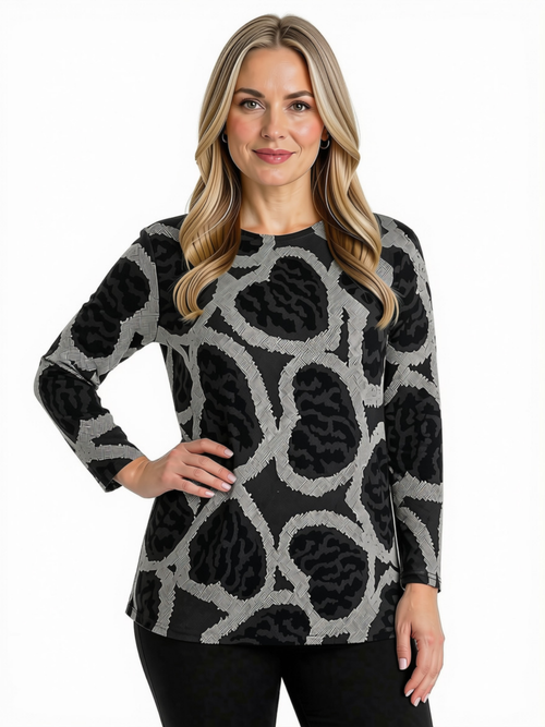 One Size - Printed Fashion Top, Hearts, Charcoal