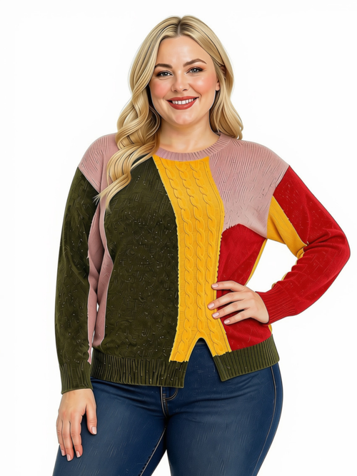 Pink Channel Colour Blocking Knitted Sweater