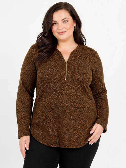 One Size Plus - Black/Mustard Knitted Tunic, with Zipper