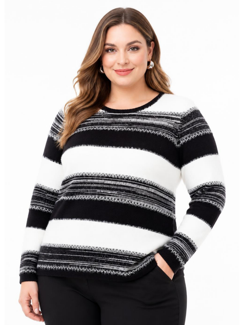 Elena Wang | Black/White Casual Striped Pullover Style