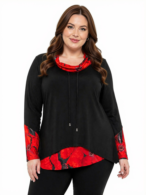 Black LABB Clothing | BL122-304 Red Pop Split Back Tunic