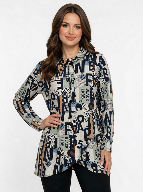 Black LABB Clothing | BL77-311Y Signature Print Peplum Tunic