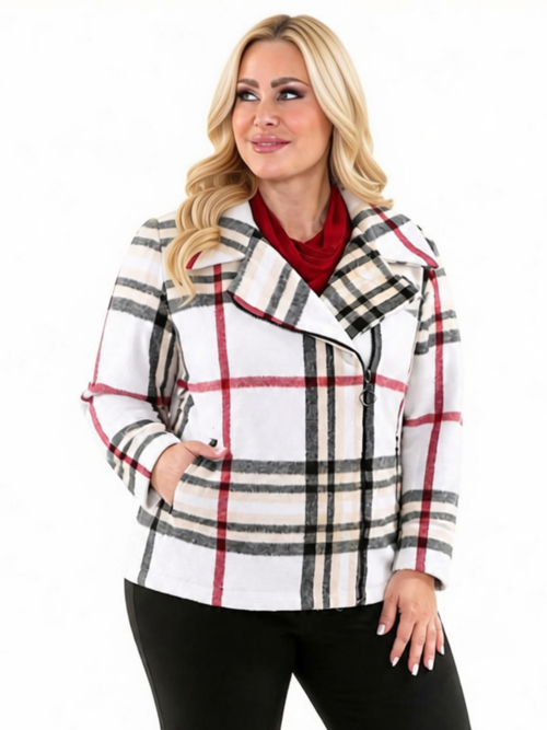 Michael Tyler | Ivory plaid Coat “Woolen” Jacquard