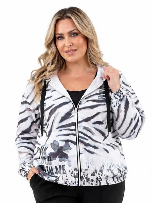 Michael Tyler | Ivory/Black Animal Print Hooded JacketJacket