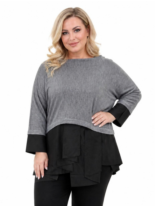Michael Tyler | Grey High Neck Asymmetric Hem Top
