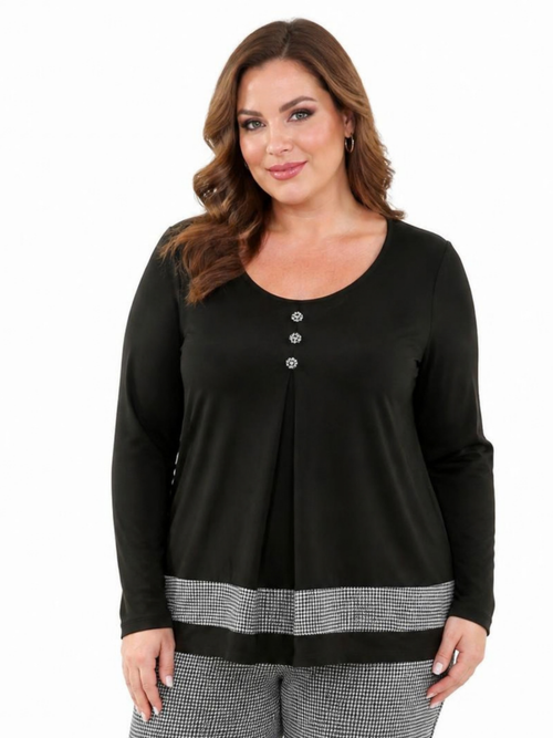 Michael Tyler |  Black Combo Top Front Buttons with Pleat