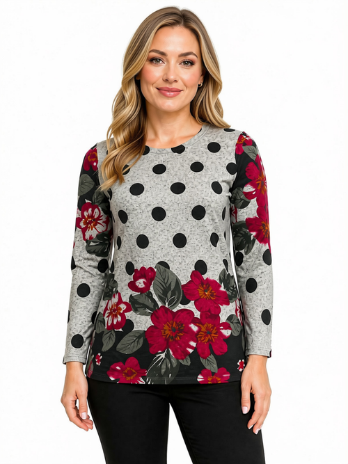 One Size - Printed Fashion Top, Floral Polka Dot