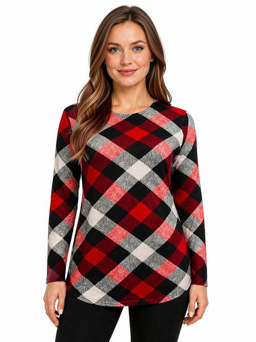 One Size - Printed Fashion Top, Plaid