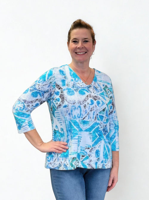 Parsley & Sage | Kitty Tee V-Neck, Turquoise