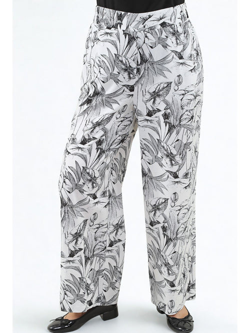 Michael Tyler | Ivory Wide Leg Pant with Black Botanical Print