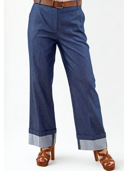 Michael Tyler | Wide Leg Denim Pant With Matching Belt