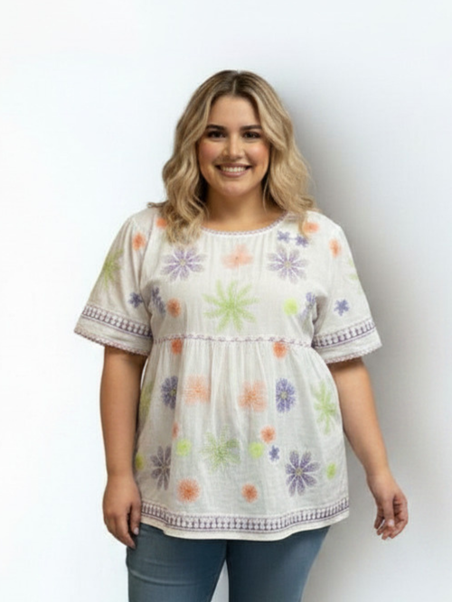 Parsley & Sage | Isabel Short Sleeve Embroidered Cotton Top