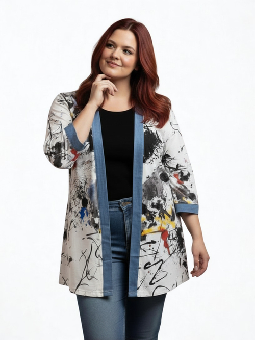 Parsley & Sage | Gilda Cotton Open Jacket with Denim Trim