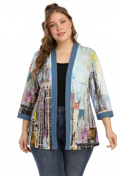 Parsley & Sage | Gaila Cotton Open Jacket with Denim Trim