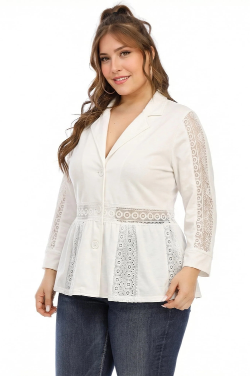 Parsley & Sage | Ivory Cotton Jacket with Crocheted Accents