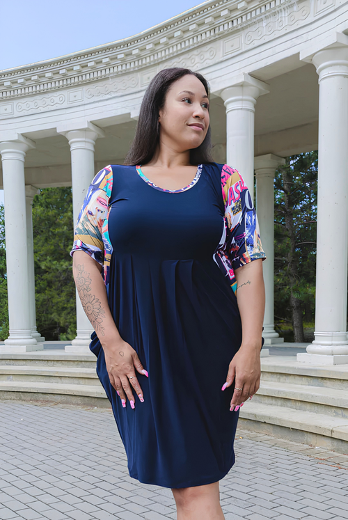 Black LABB Clothing | BL107-223 Fresh Mag Navy Pocketed Dress with Inset