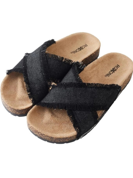 Women’s Black Cross Strap Slide Sandals