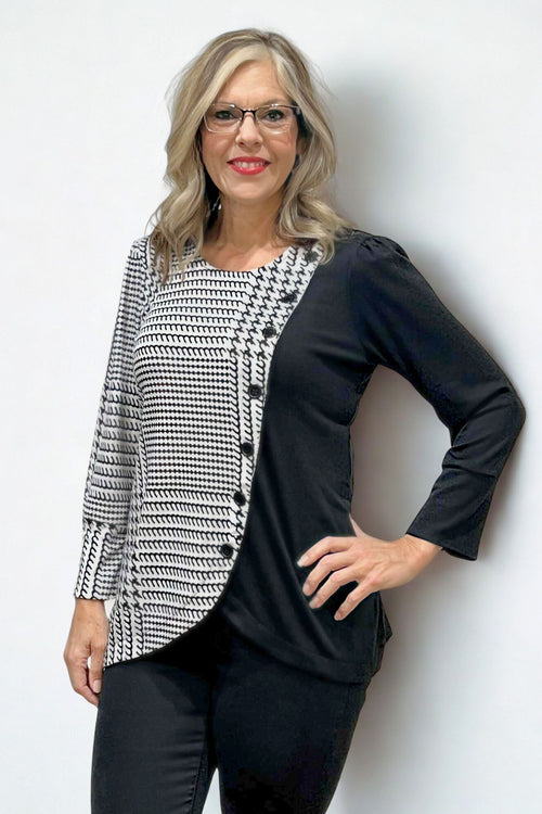 Black LABB Clothing | BL76-204Y Houndstooth Side Button Tulip Hem Top