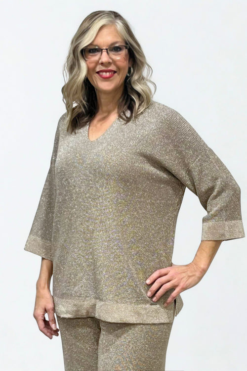 Picadilly | Praline Metallic V-Neck Top
