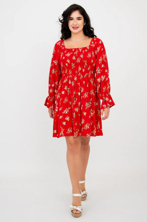 Blue Sky | Eden Dress, Red Ditsy, Linen Bamboo