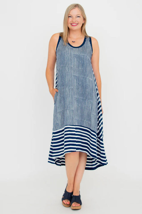 Blue Sky | Shaina Dress, Indigo Stripe