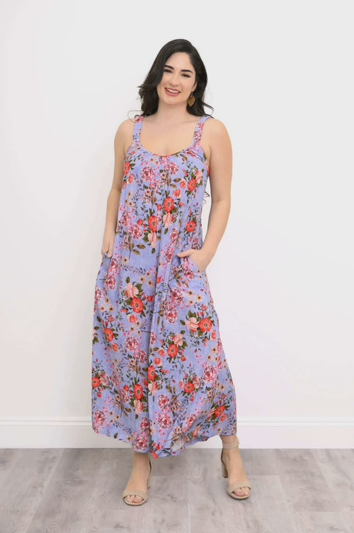 Blue Sky | Red Rosebud Linen/Bamboo Joanna Jumpsuit