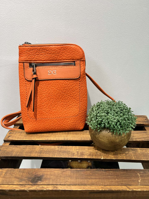 Vibrant Tangerine Crossbody Purse with 3 Compartments