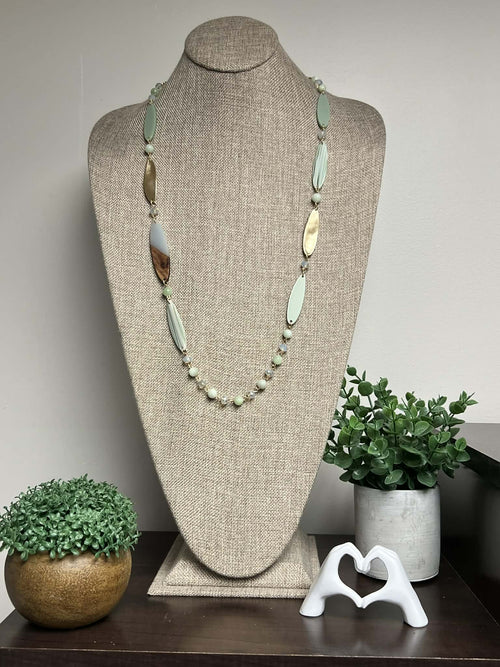 Mint and Gold Stretched Circle Resin Necklace