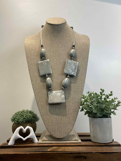 Necklace, Chunky Silver, Adjustable String