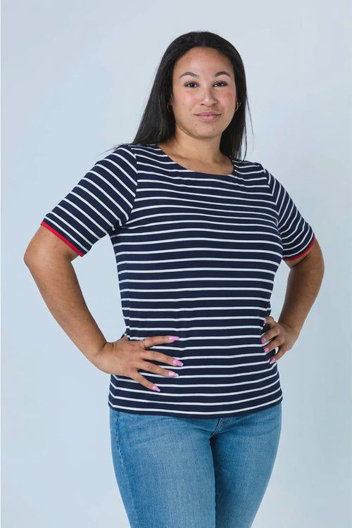Alison Sheri |  Navy Striped Nautical  Cotton T-Shirt