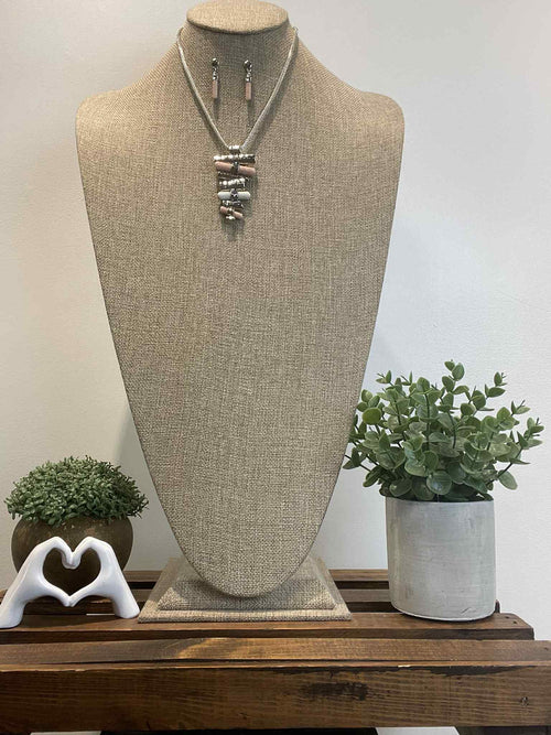 Sliver Necklace Set with V Sticks Pendant