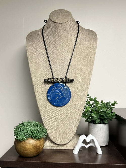 String Necklace with Blue Marble Circle pendant